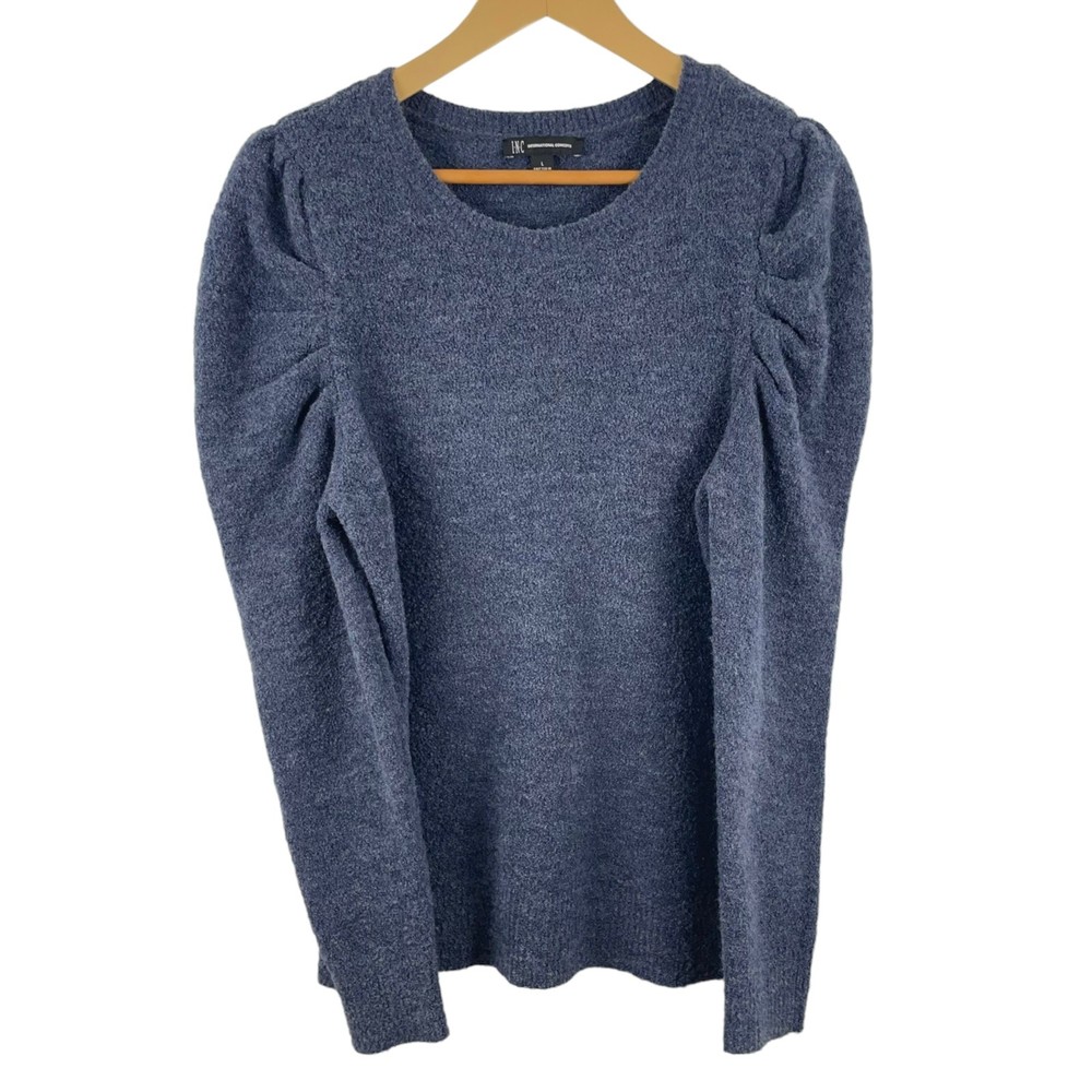 Inc International Concepts Womens Sweater Blue Large Acrylic Blend Puff Sleeve